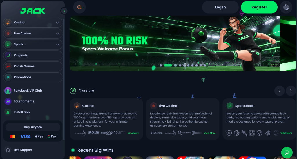 JACK Casino's 100 No-Wagering Free Spins: Instant Crypto Payouts